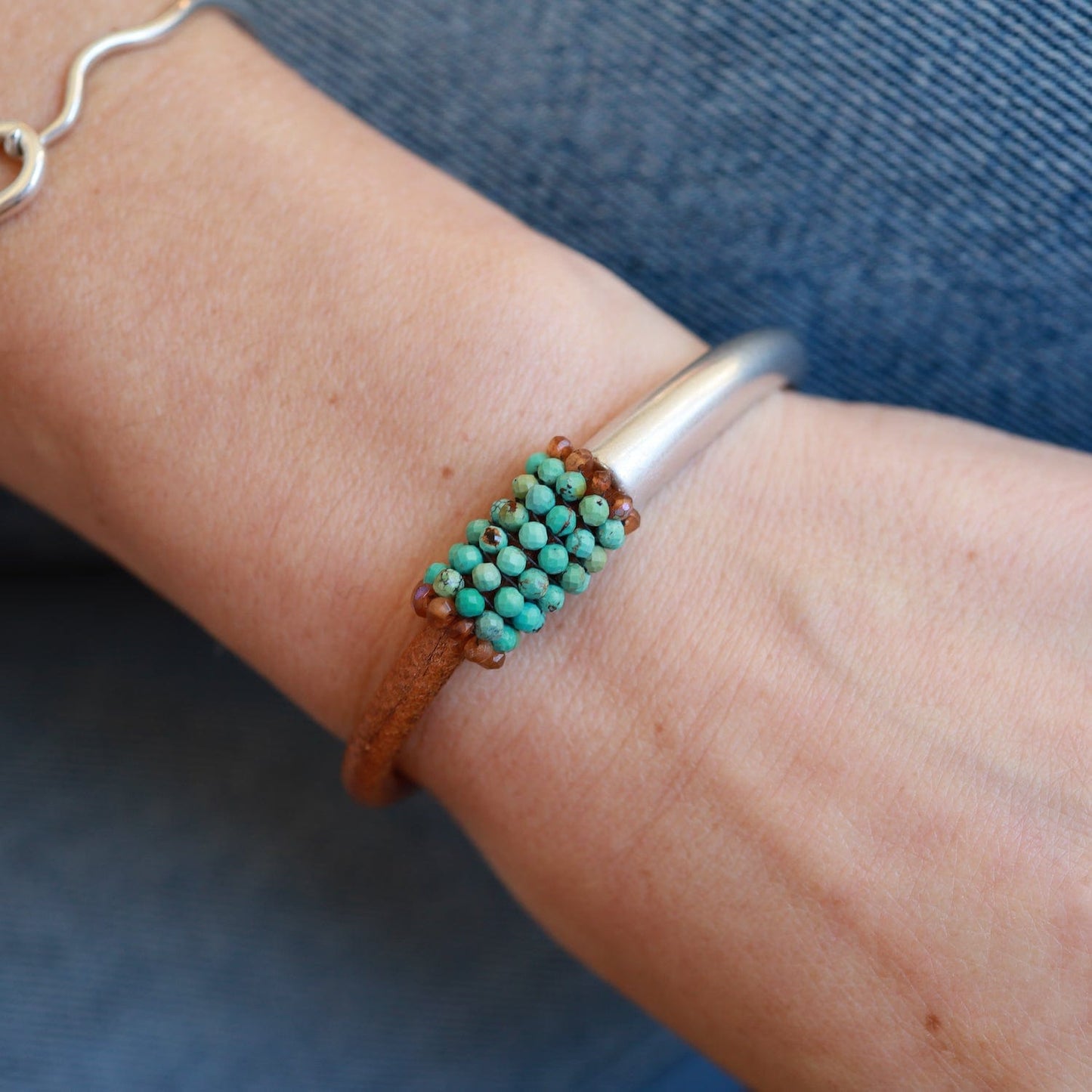 BRC-JM Hand Stitched Natural Turquoise Bracelet