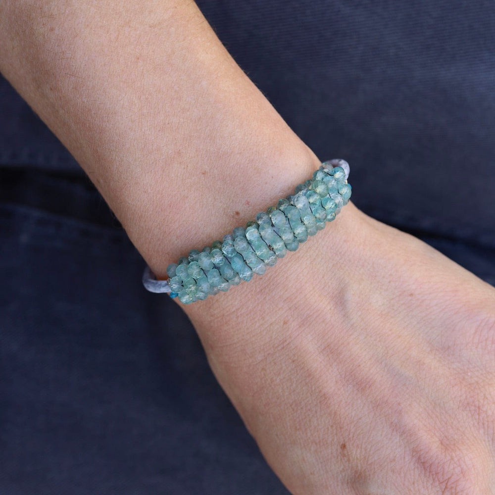 BRC-JM Hand Stitched Neon Apatite with Silver Trim Bracelet