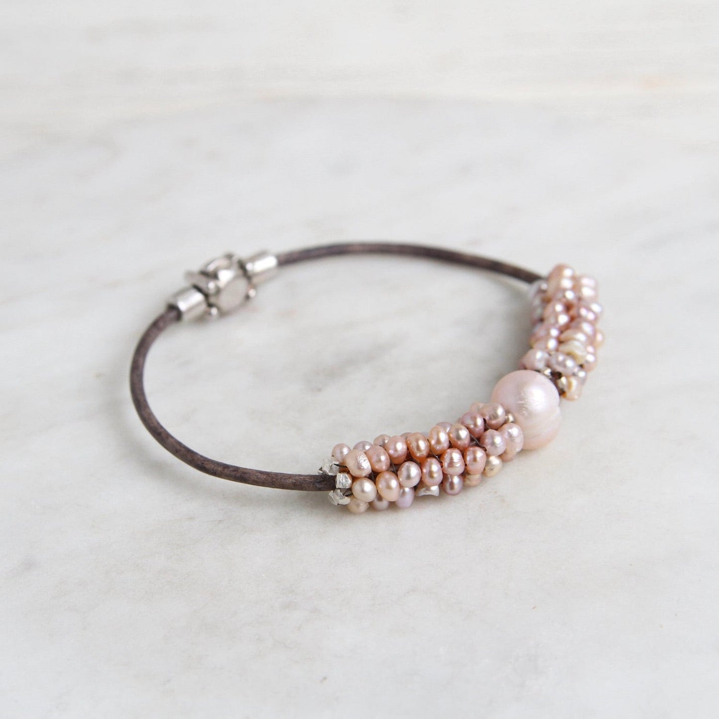 BRC-JM Hand Stitched Pale Pink Pearl Bracelet