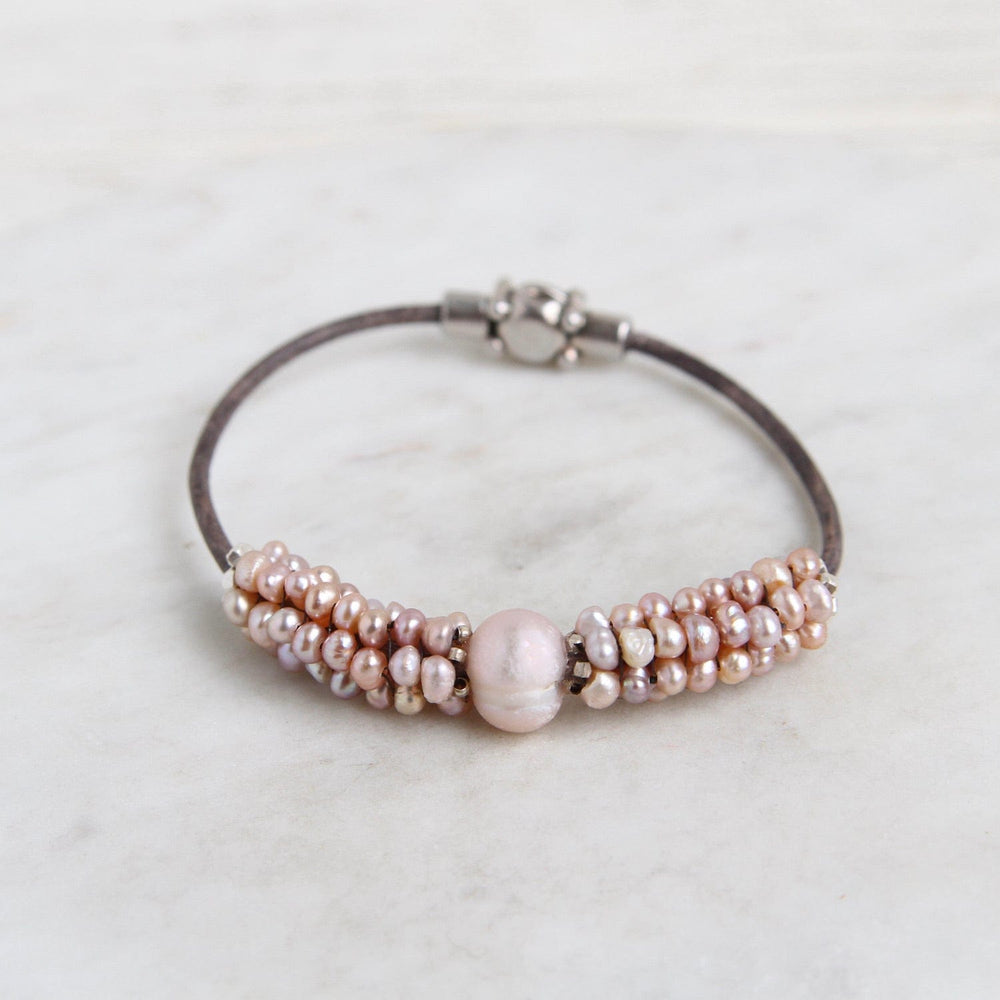 BRC-JM Hand Stitched Pale Pink Pearl Bracelet