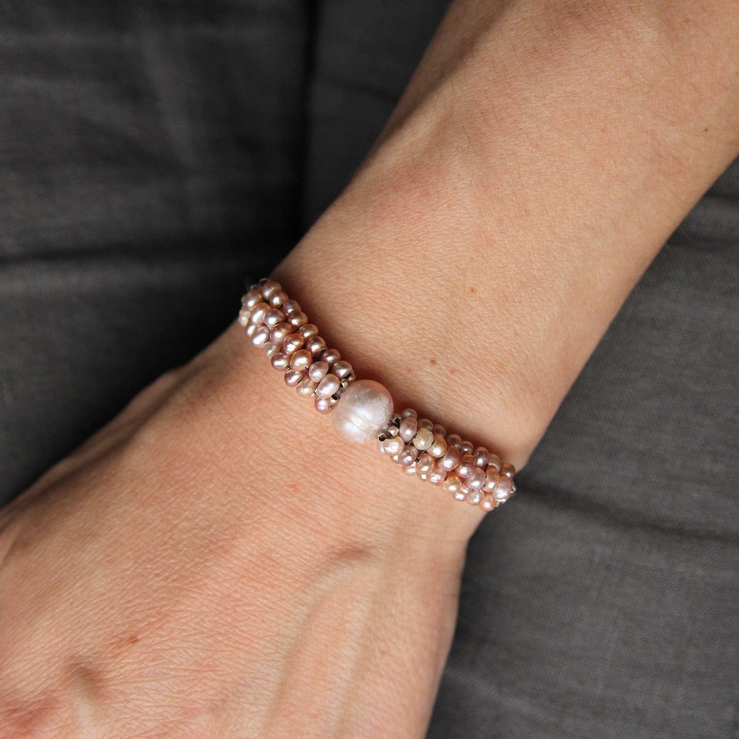 BRC-JM Hand Stitched Pale Pink Pearl Bracelet