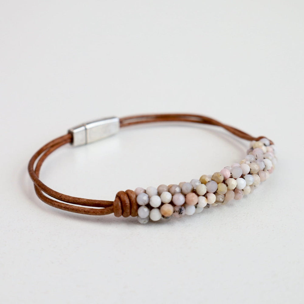 
                  
                    BRC-JM Hand Stitched Pink Opals on 2 Strands of Leather Bracelet
                  
                