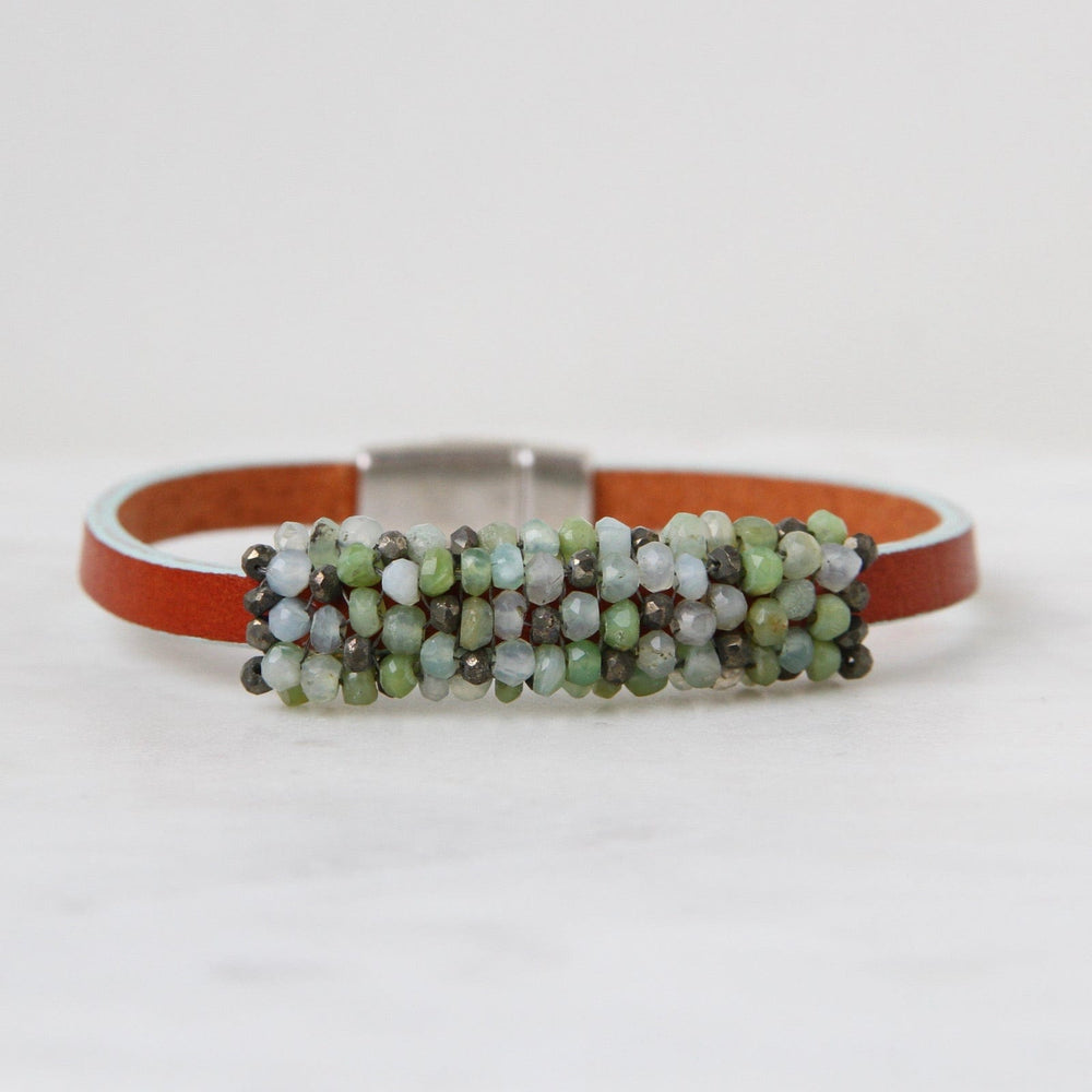 BRC-JM Hand Stitched Pyrite & Green Opal Mix Bracelet