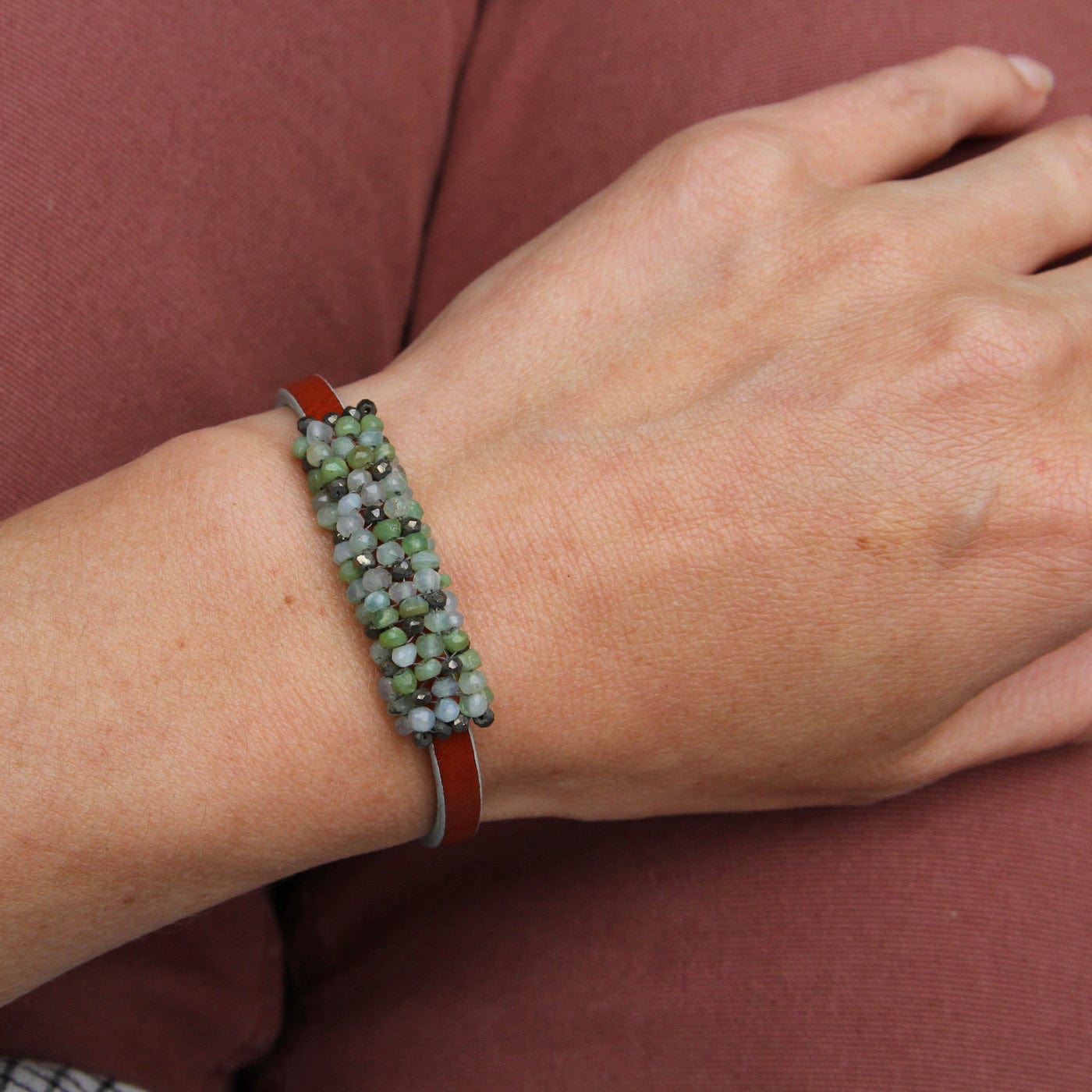 BRC-JM Hand Stitched Pyrite & Green Opal Mix Bracelet