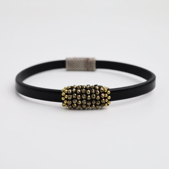 BRC-JM Hand Stitched Pyrite Leather Bracelet