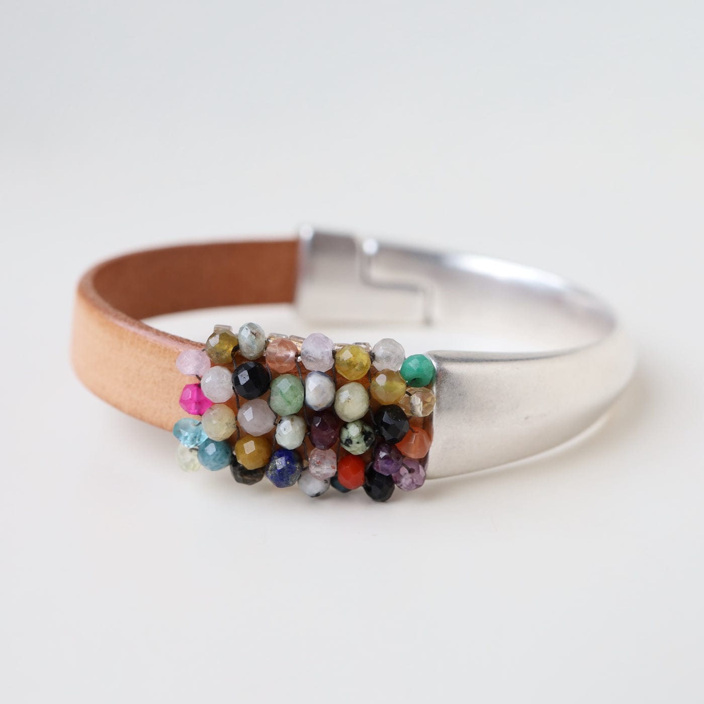 BRC-JM Hand Stitched Rainbow Assorted Gemstones Half Cuff Bracelet