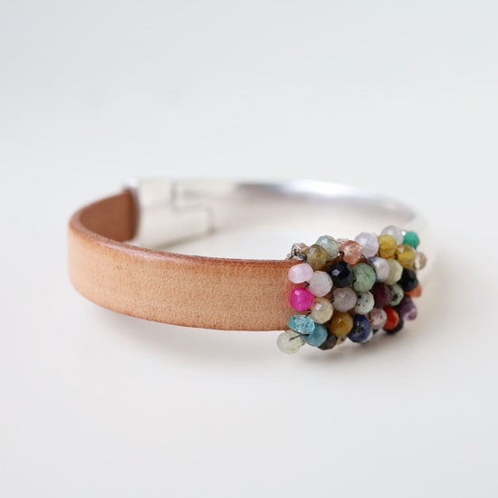 BRC-JM Hand Stitched Rainbow Assorted Gemstones Half Cuff Bracelet