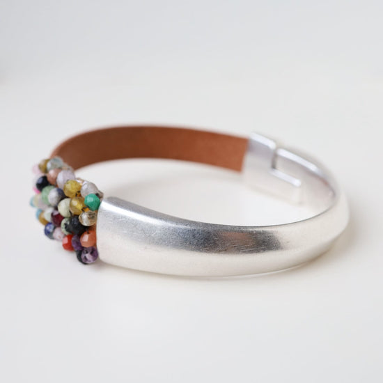 BRC-JM Hand Stitched Rainbow Assorted Gemstones Half Cuff Bracelet