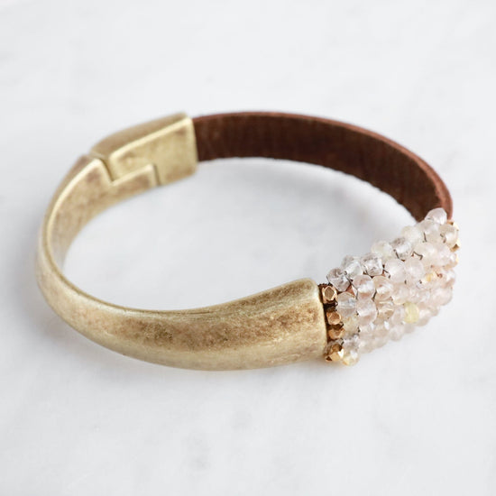 BRC-JM Hand Stitched Rutilated Gold Quartz Bracelet