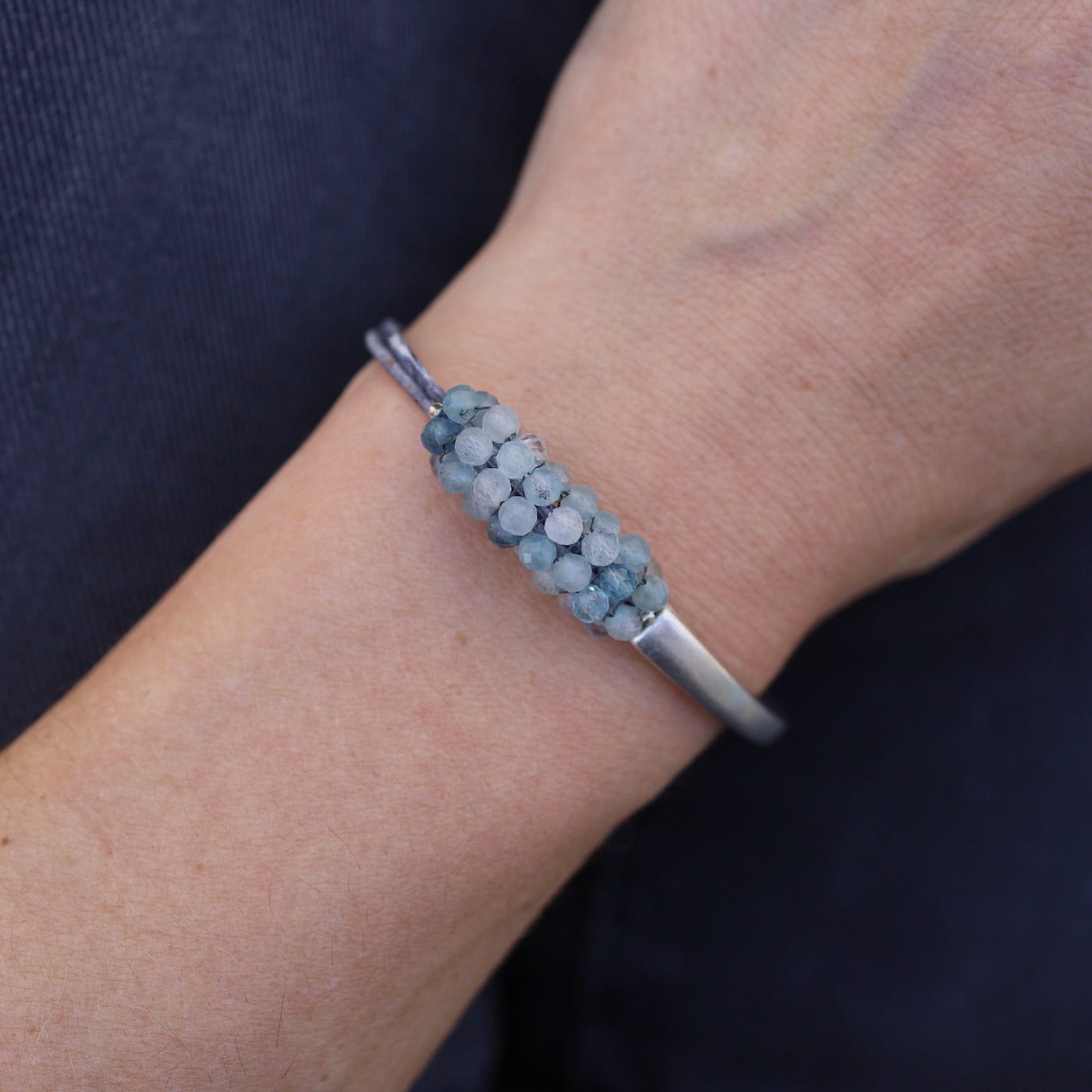 BRC-JM Hand Stitched Shaded Aquamarine 1.2 Cuff Bracelet