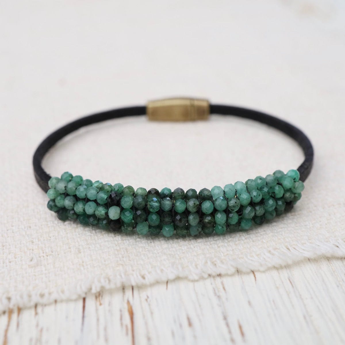 BRC-JM Hand Stitched Shaded Emerald Leather Bracelet