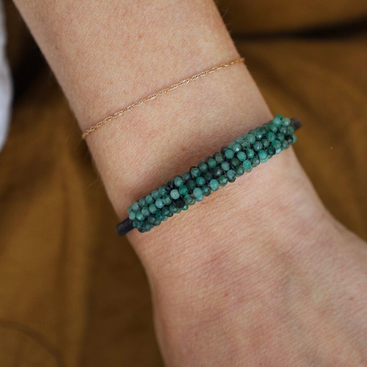 BRC-JM Hand Stitched Shaded Emerald Leather Bracelet