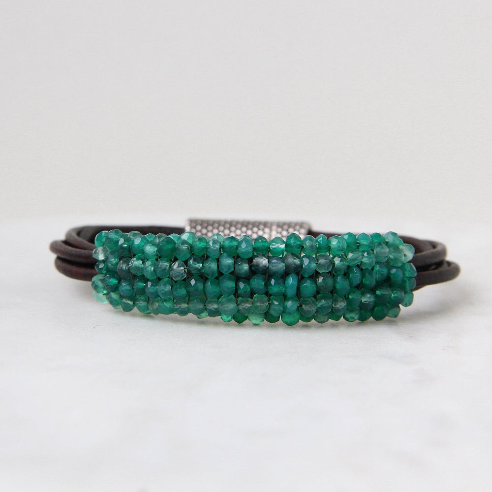 BRC-JM Hand Stitched Shaded Green Quartz Bracelet