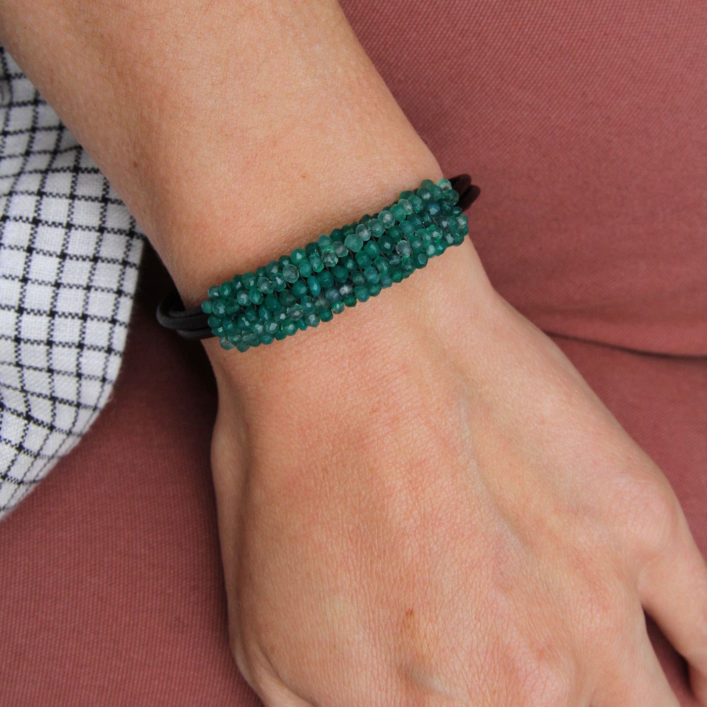 BRC-JM Hand Stitched Shaded Green Quartz Bracelet