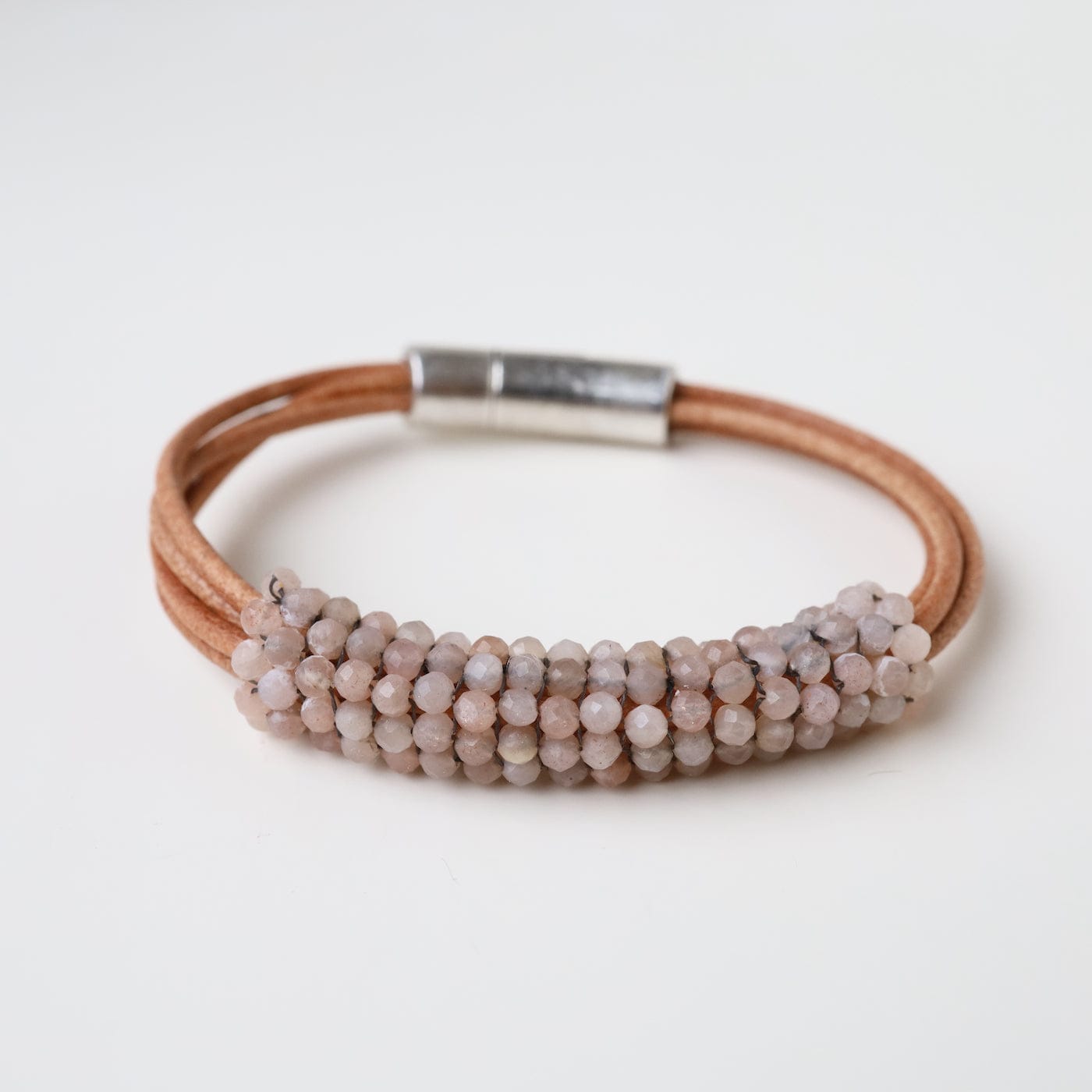 BRC-JM Hand Stitched Shaded Peach Moonstone Multi-Strand Bracelet