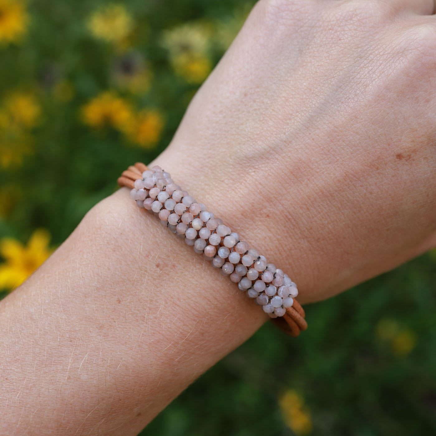 Load image into Gallery viewer, BRC-JM Hand Stitched Shaded Peach Moonstone Multi-Strand Bracelet
