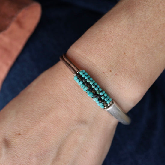 Hand Stitched Shaded Turquoise 1/2 Cuff – Dandelion Jewelry