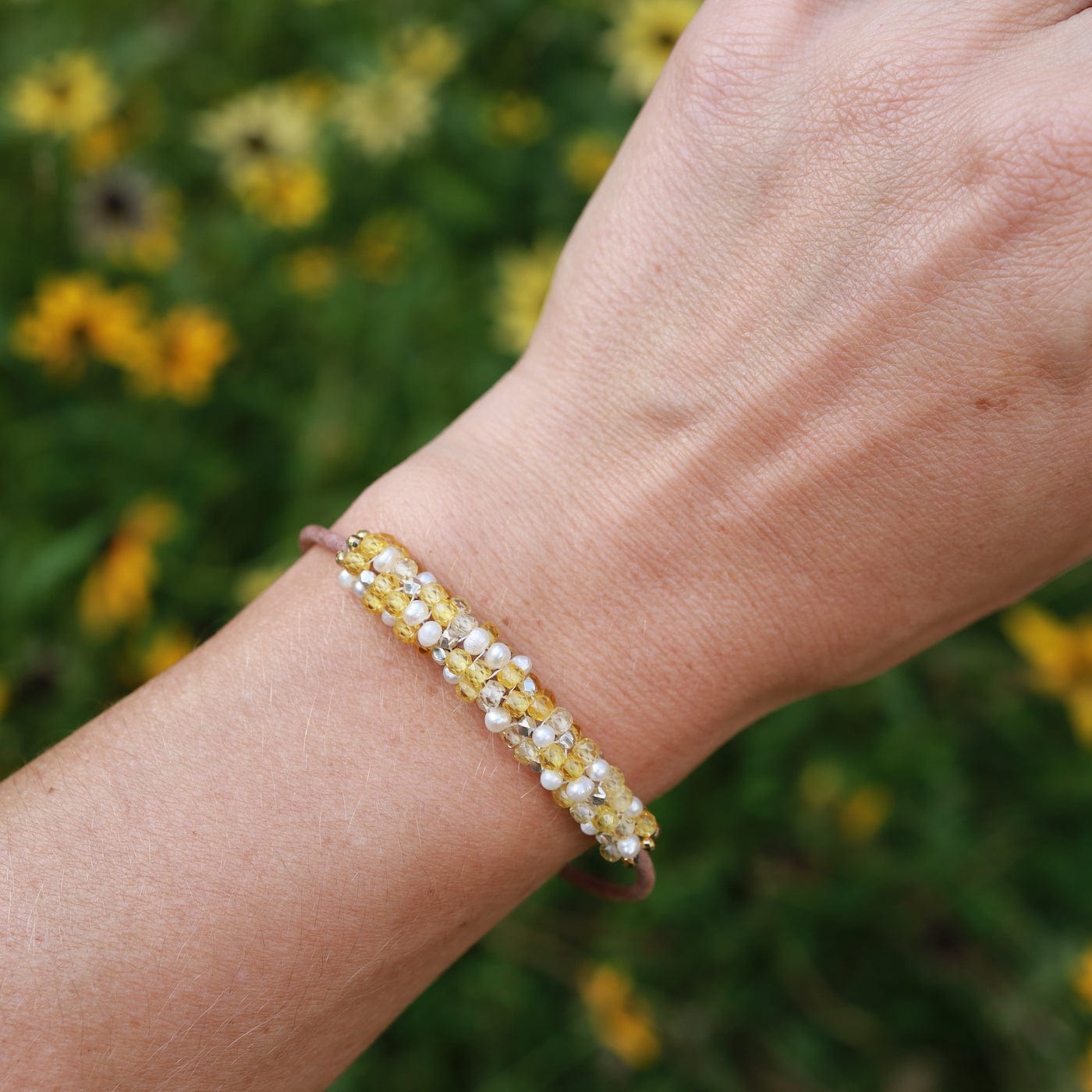 Load image into Gallery viewer, BRC-JM Hand Stitched Shaded Yellow Zircon Bracelet
