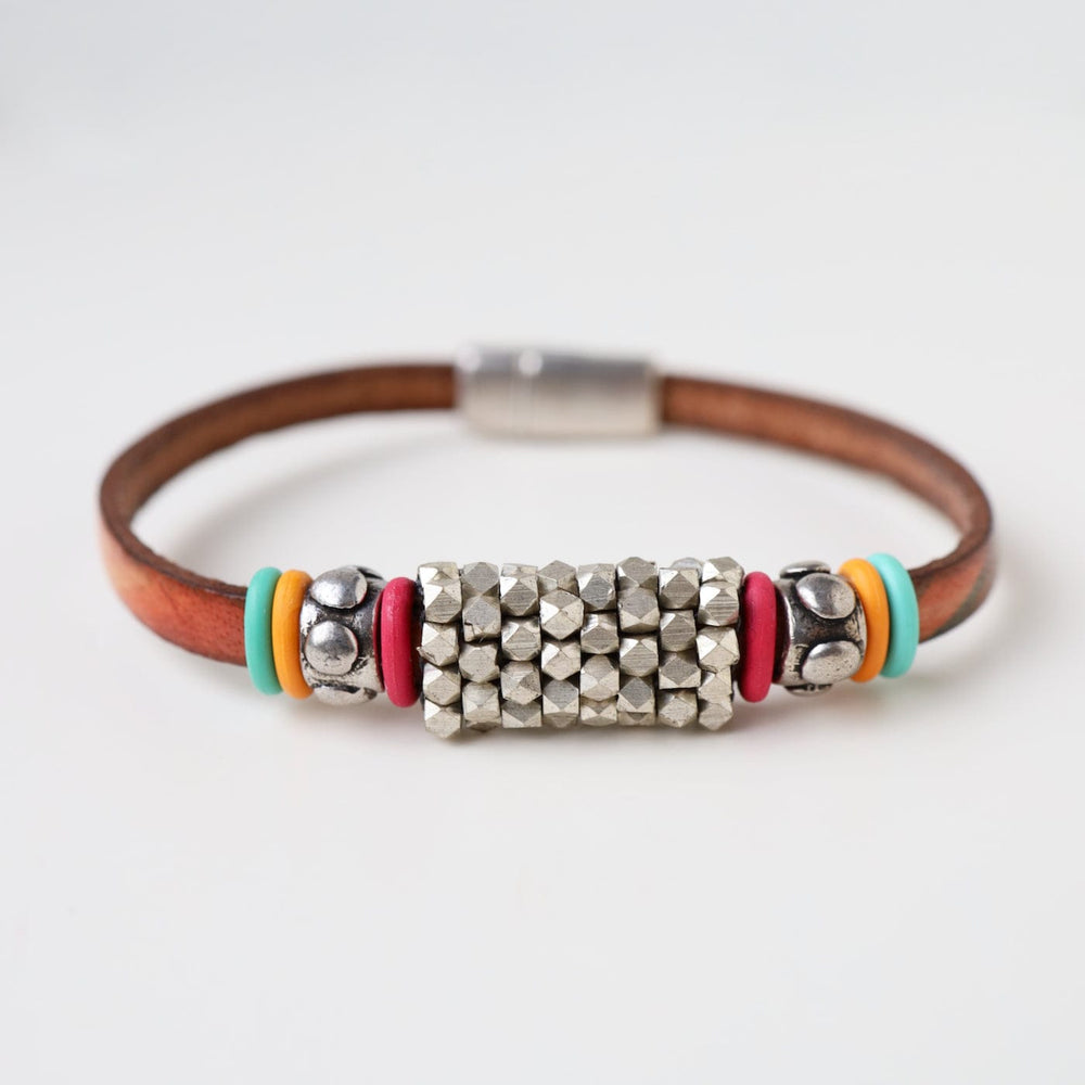 
                  
                    BRC-JM Hand Stitched Silver Cube Beads with Colored "O" Ring Bracelet
                  
                