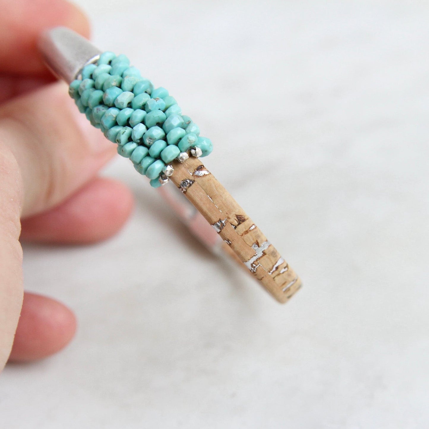 BRC-JM Hand Stitched Sleeping Beauty Turquoise & Cork 1/2 Cuff Bracelet