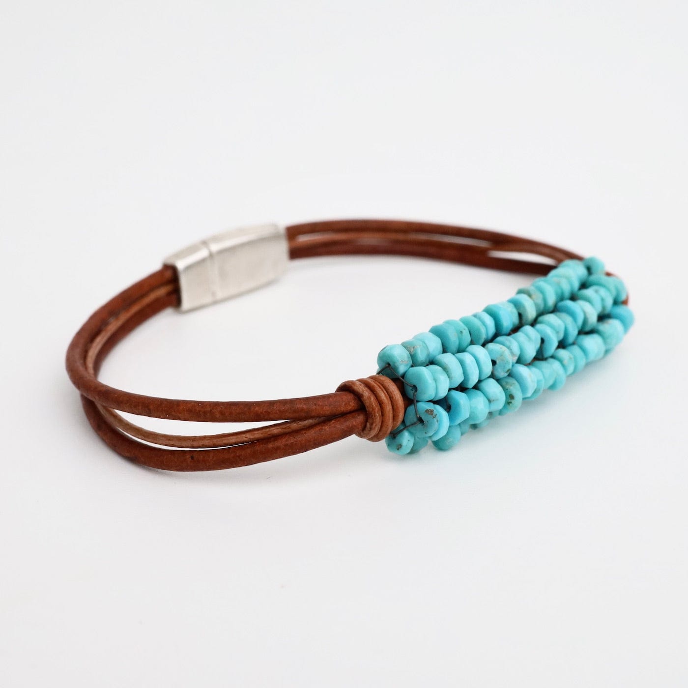 Load image into Gallery viewer, BRC-JM Hand Stitched Sleeping Beauty Turquoise Leather Bracelet
