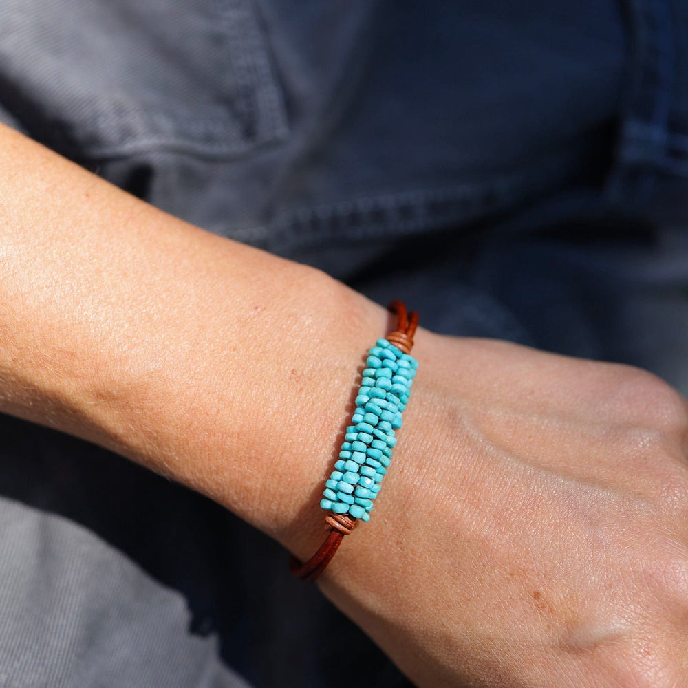 BRC-JM Hand Stitched Sleeping Beauty Turquoise Leather Bracelet