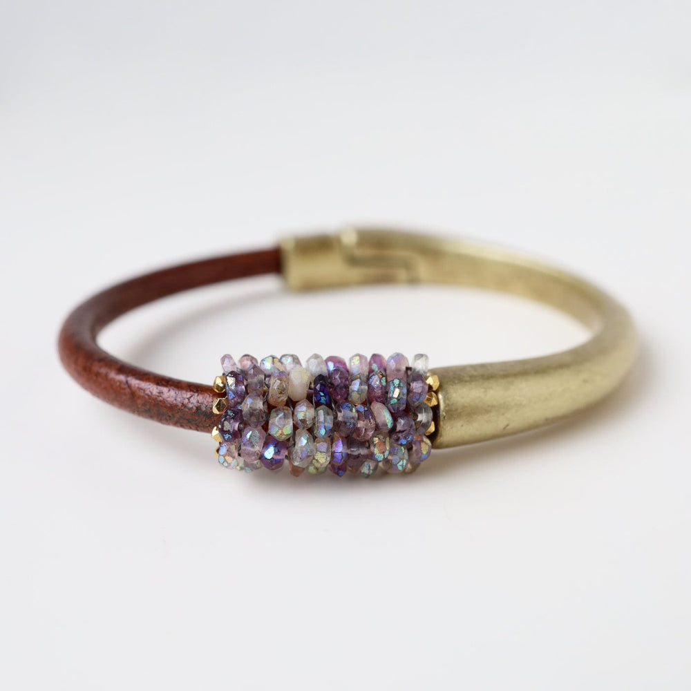 BRC-JM Hand Stitched Small Amethyst Brass 1/2 Cuff Bracelet