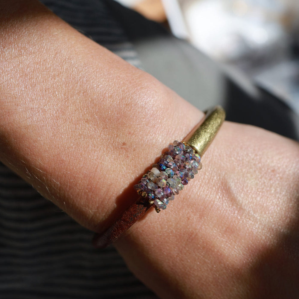 
                  
                    BRC-JM Hand Stitched Small Amethyst Brass 1/2 Cuff Bracelet
                  
                