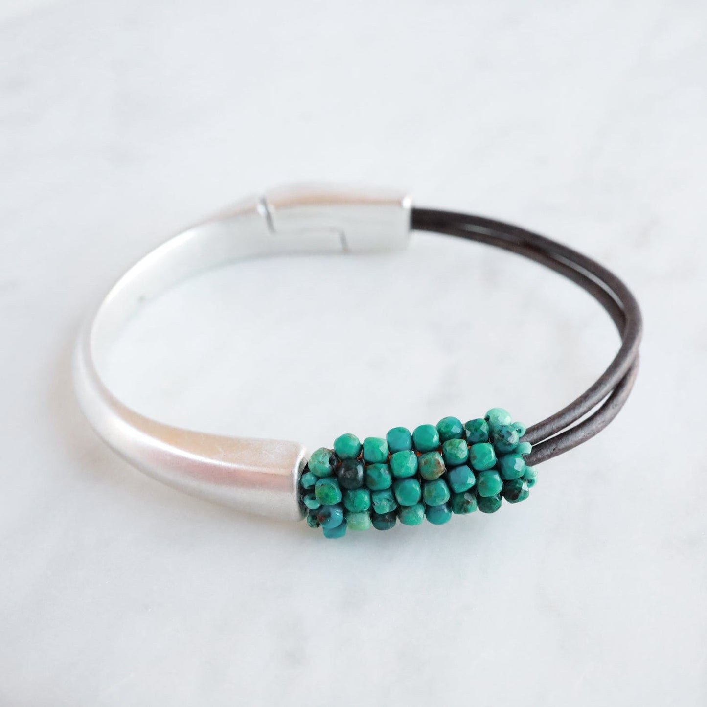 BRC-JM Hand Stitched Small Chrysocolla Cubes Bracelet