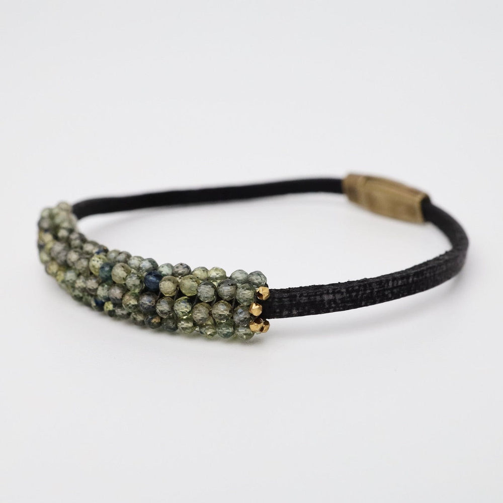 
                  
                    BRC-JM Hand Stitched Small Green Sapphire Leather Bracelet
                  
                