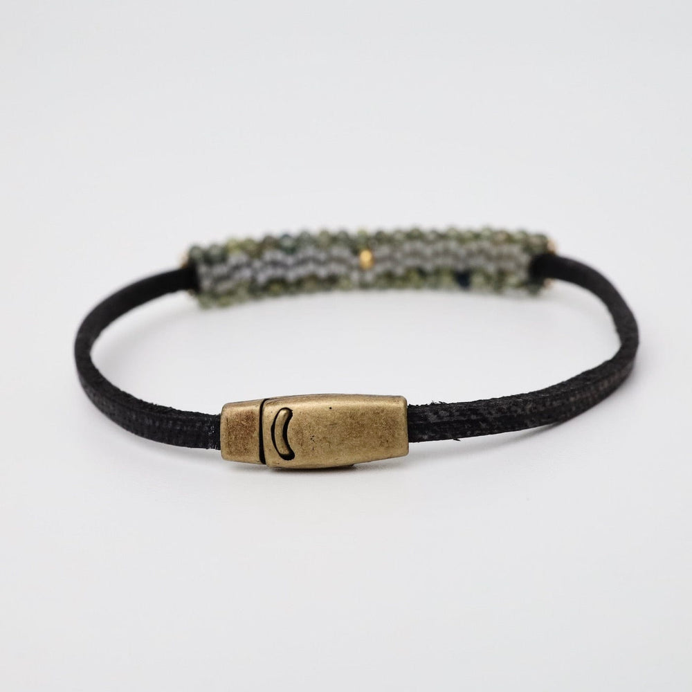 
                  
                    BRC-JM Hand Stitched Small Green Sapphire Leather Bracelet
                  
                