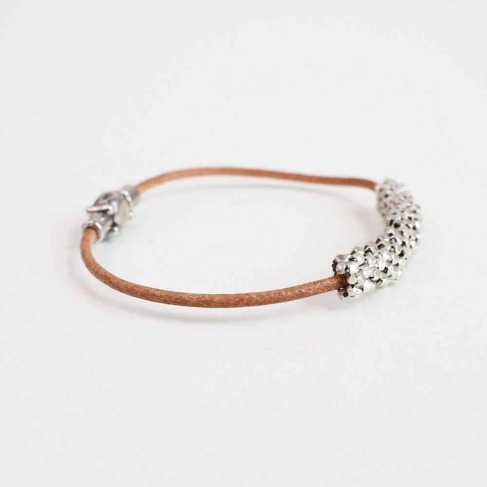 
                  
                    BRC-JM Hand Stitched Sterling Silver Nuggets Leather Bracelet
                  
                