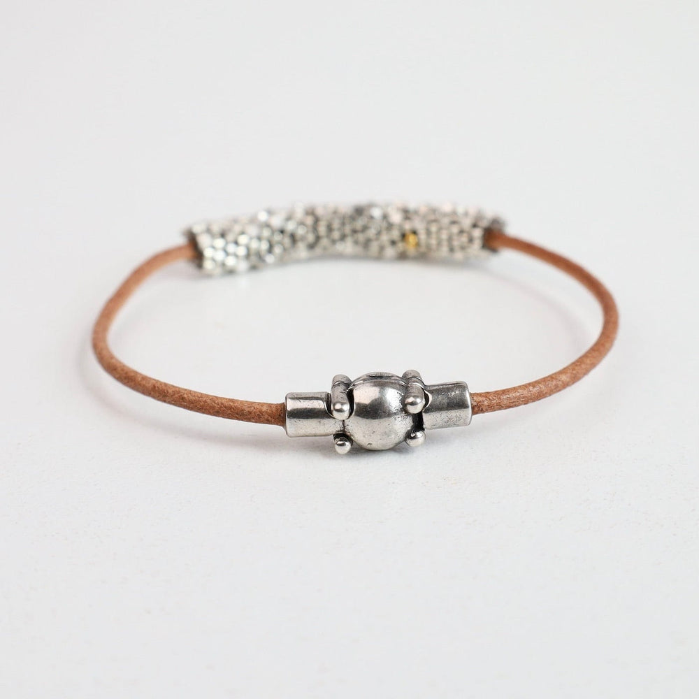 
                  
                    BRC-JM Hand Stitched Sterling Silver Nuggets Leather Bracelet
                  
                