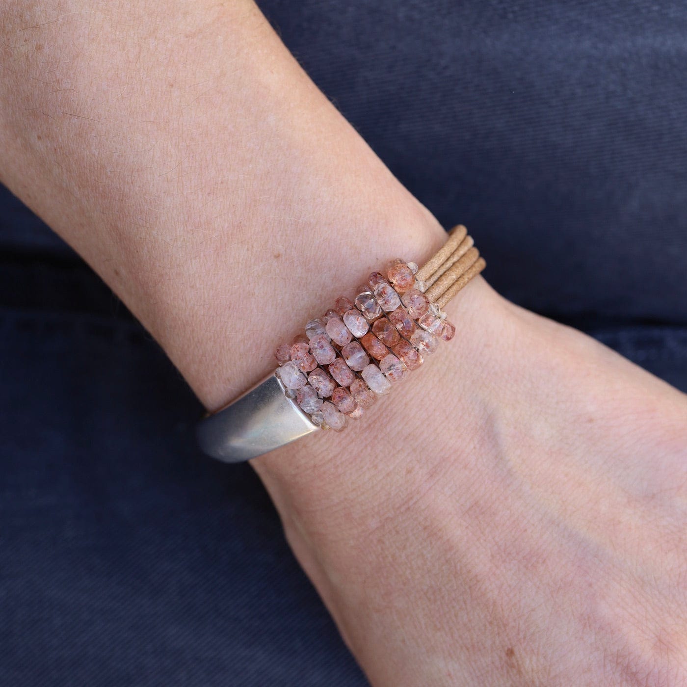 BRC-JM Hand Stitched Sunstone 1/2 Cuff Bracelet