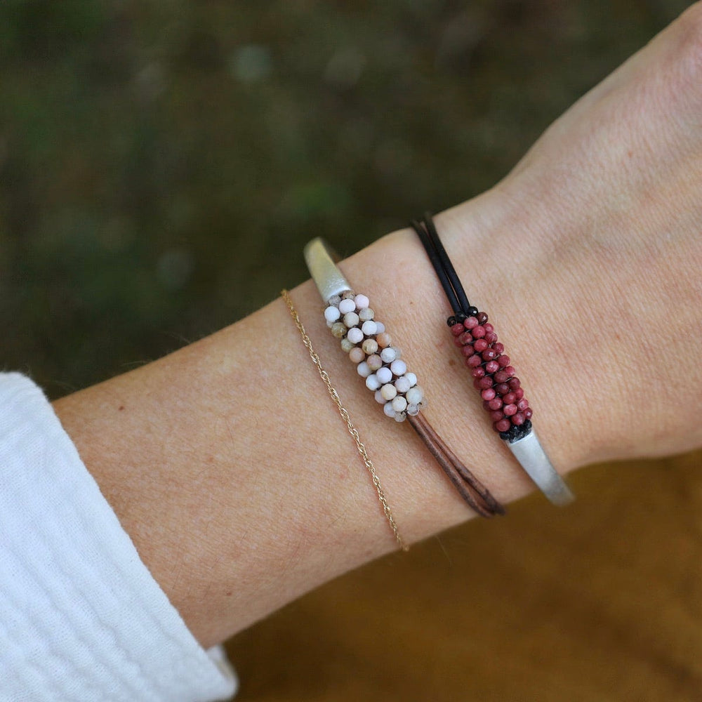 BRC-JM Hand Stitched Thulite Chrysocolla with Black Spinel & Leather Bracelet