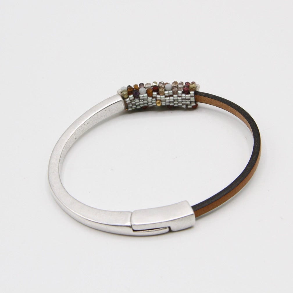 BRC-JM Hand Stitched Tiny Amazonite and Tundra Sapphires Leather Cuff Bracelet