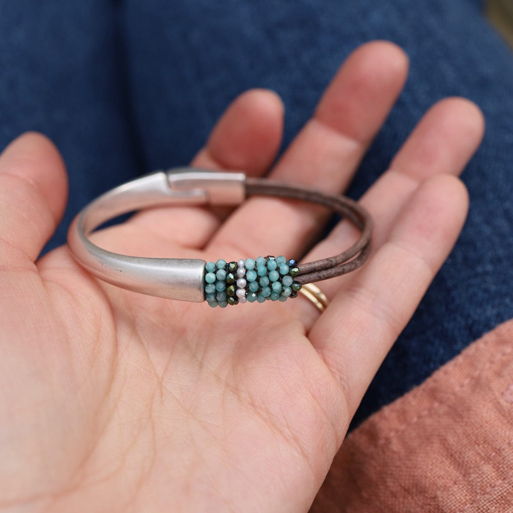 
                  
                    BRC-JM Hand Stitched Tiny Amazonite, Fresh Water Pearls 1/2 Cuff
                  
                