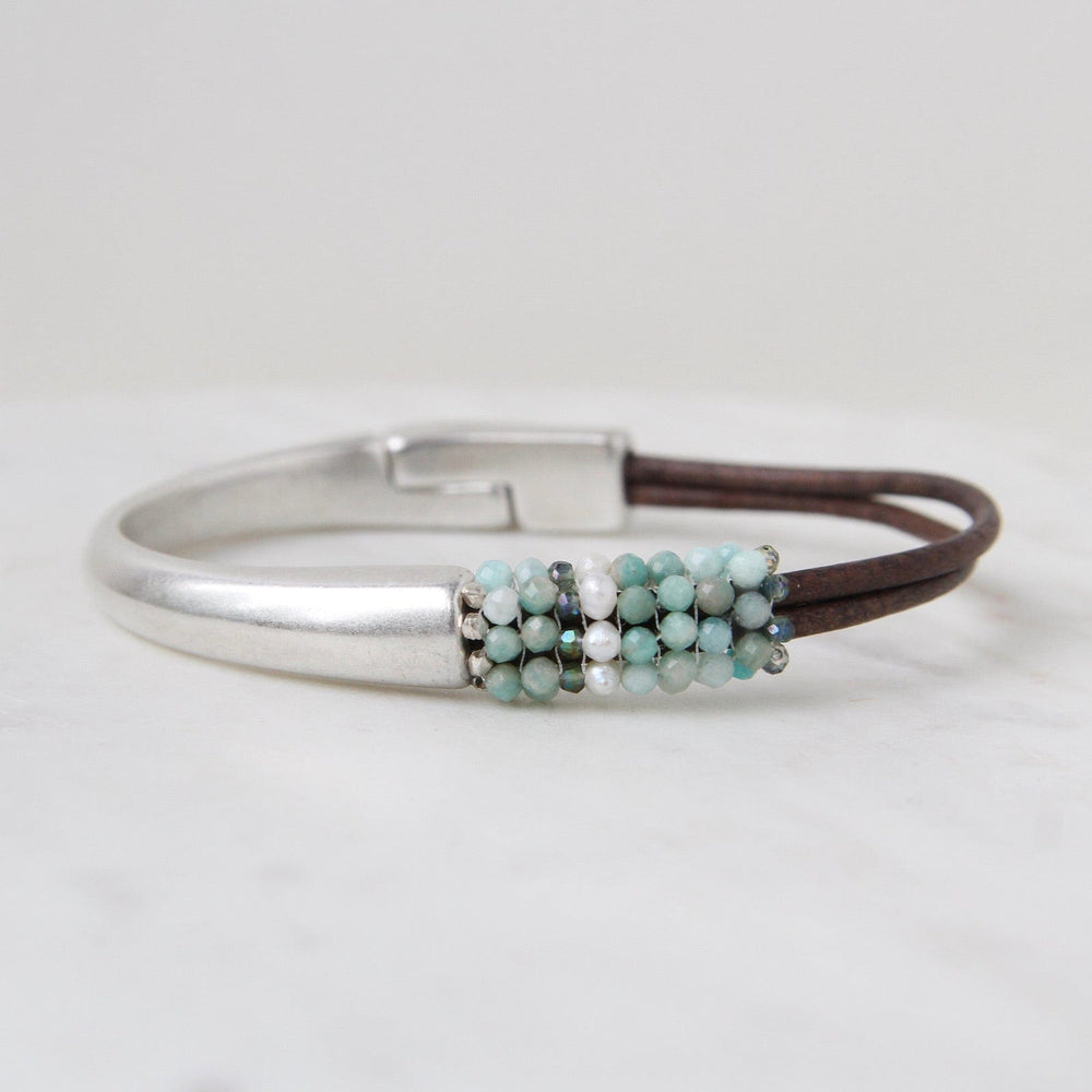 BRC-JM Hand Stitched Tiny Amazonite Half Cuff Bracelet