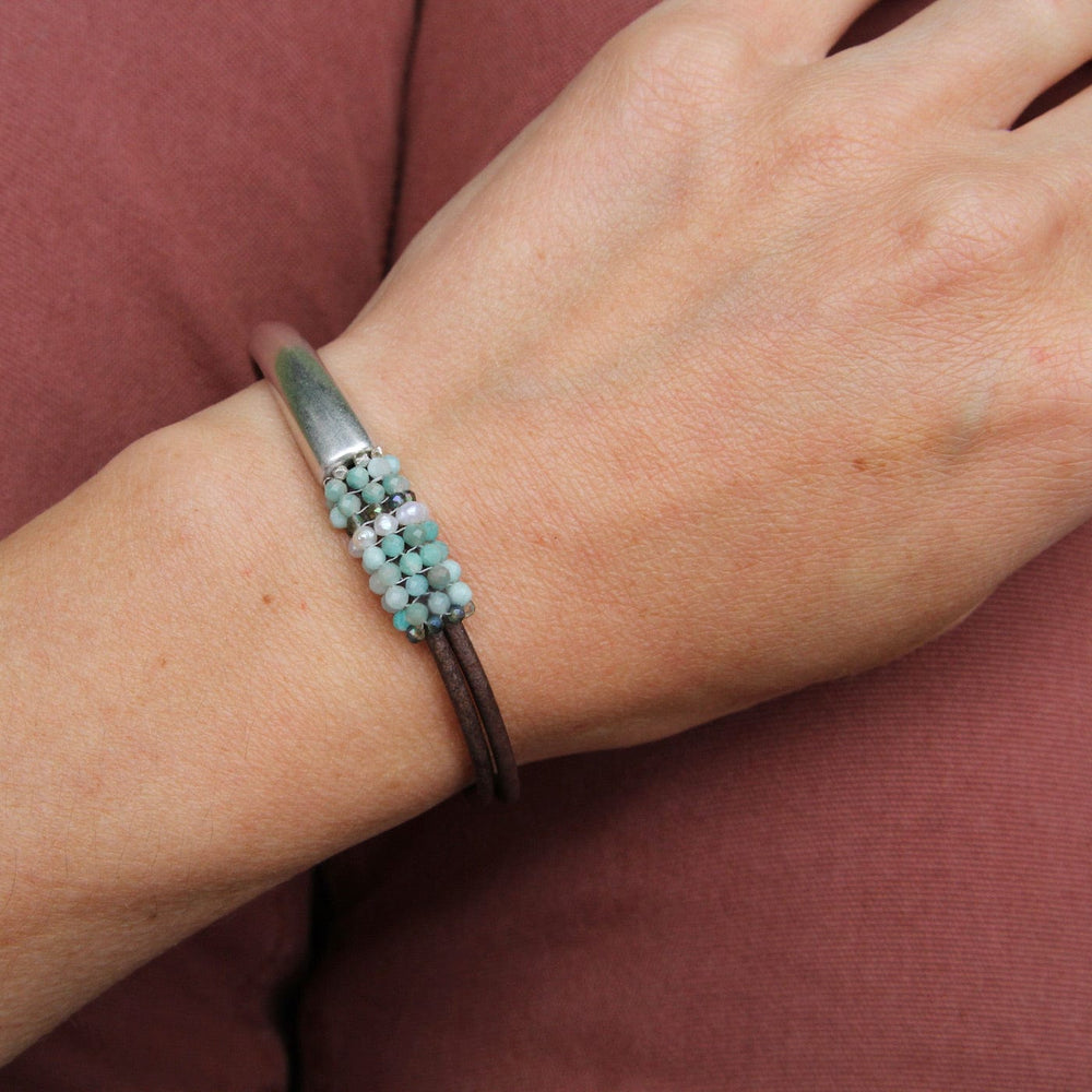 BRC-JM Hand Stitched Tiny Amazonite Half Cuff Bracelet