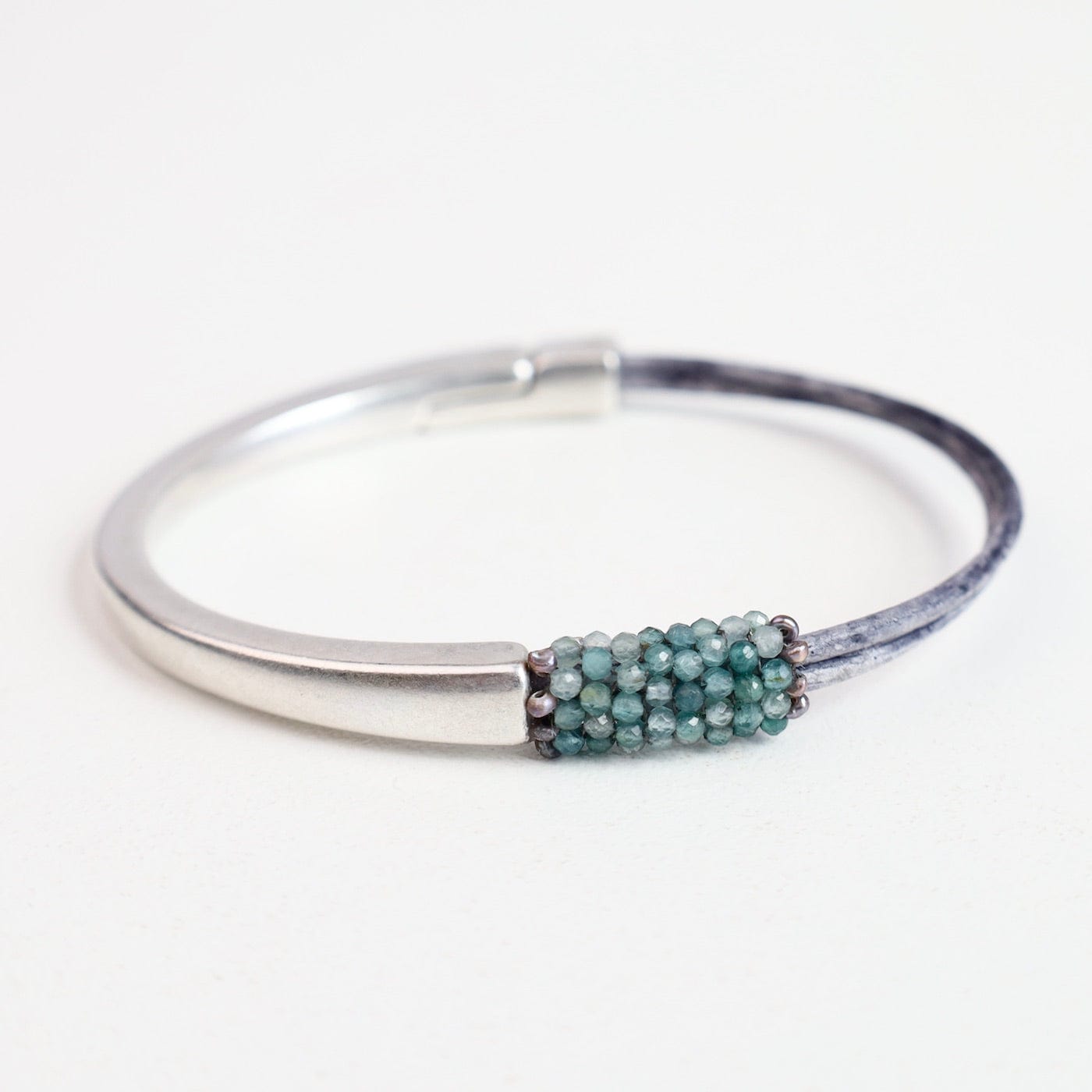 BRC-JM Hand Stitched Tiny Aquamarine with Tiny Grey Pearl