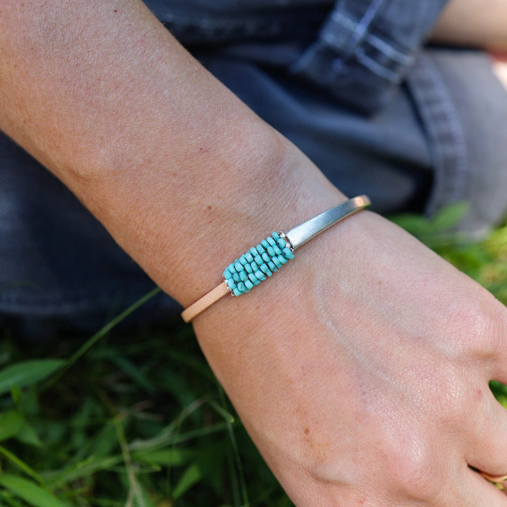 BRC-JM Hand Stitched Tiny Arizona Turquoise 1/2 Cuff