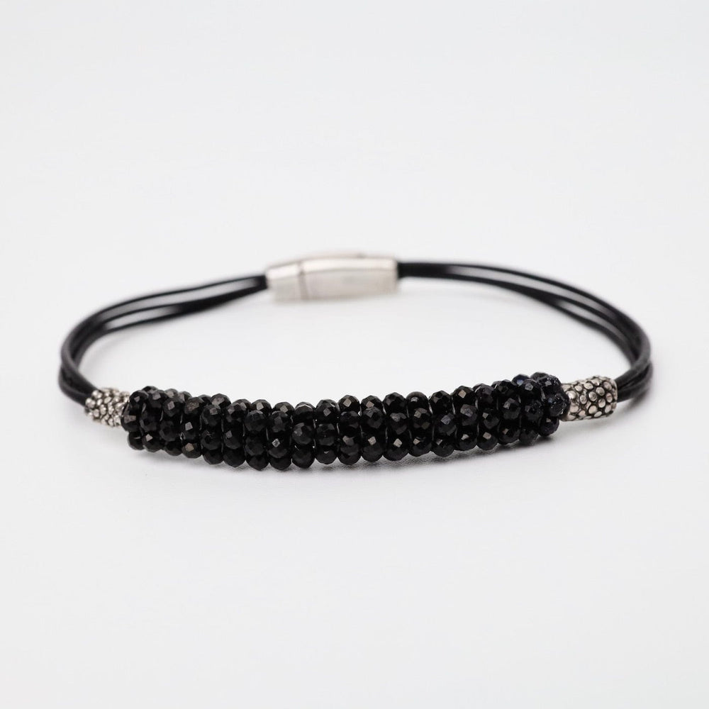 
                      
                        BRC-JM Hand Stitched Tiny Black Spinel Leather Bracelet
                      
                    