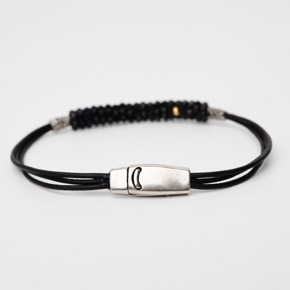 
                      
                        BRC-JM Hand Stitched Tiny Black Spinel Leather Bracelet
                      
                    