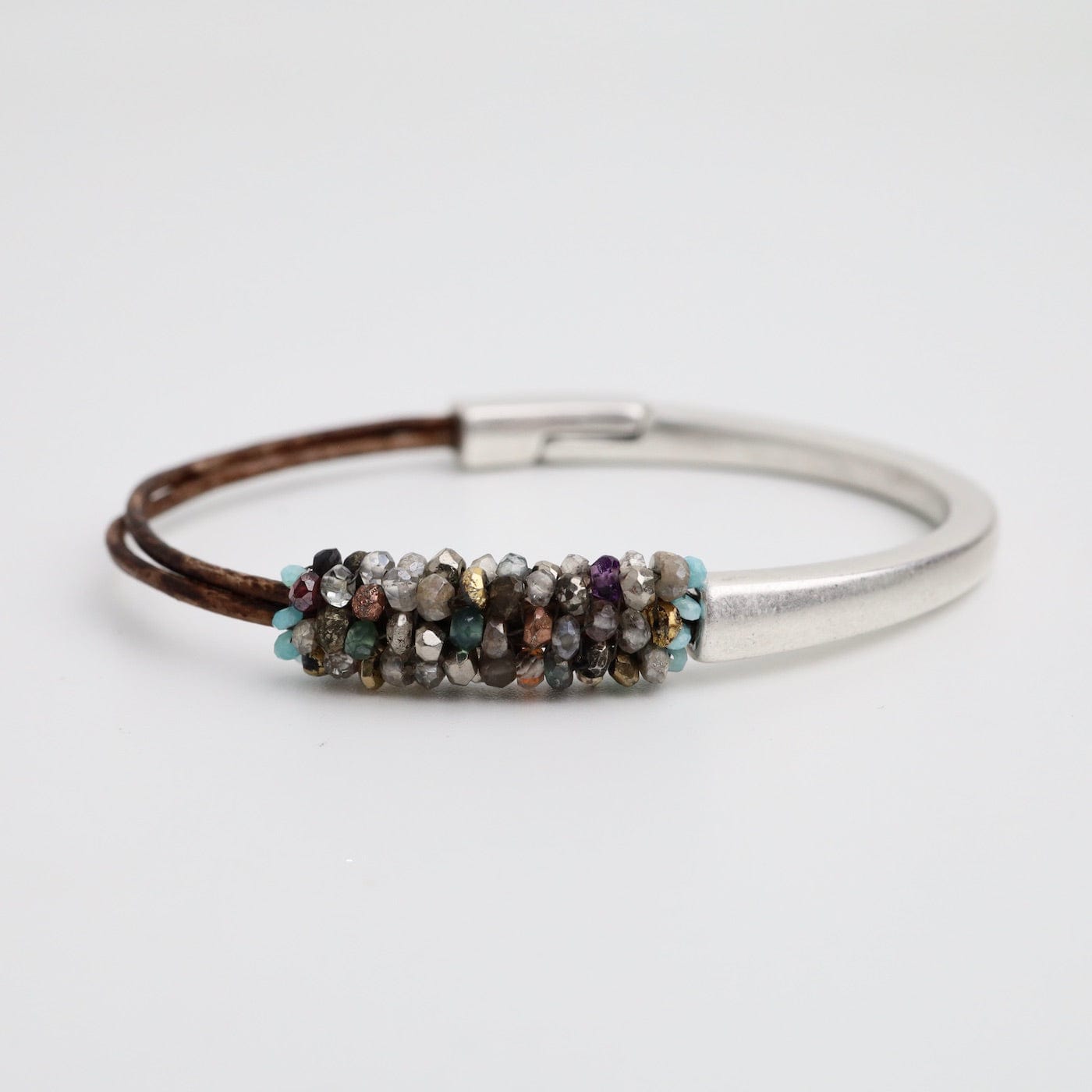 BRC-JM Hand Stitched Tiny Coated Gemstones Half Cuff Bracelet