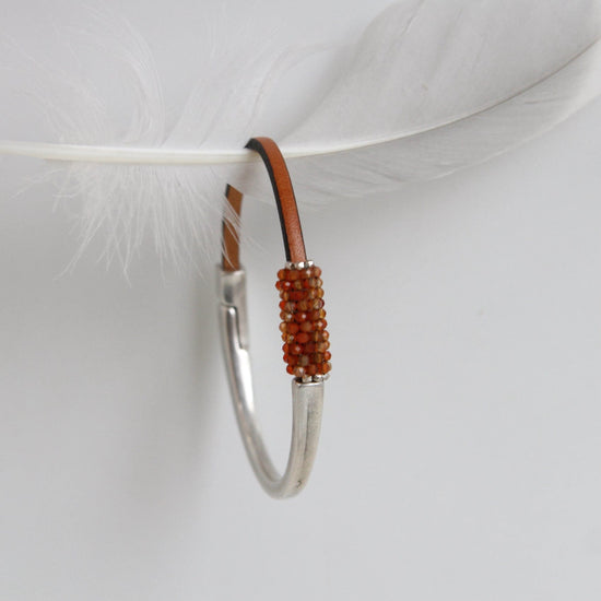 BRC-JM Hand Stitched Tiny Faceted Carnelian with Sterling Trim 1/2 Cuff Bracelet