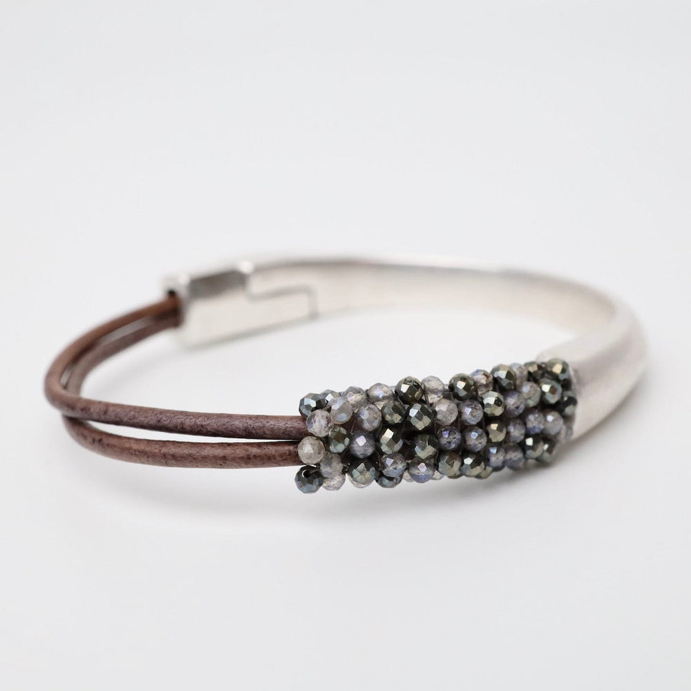 
                  
                    BRC-JM Hand Stitched Tiny Labradorite & Pyrite Mix Half Cuff Bracelet
                  
                