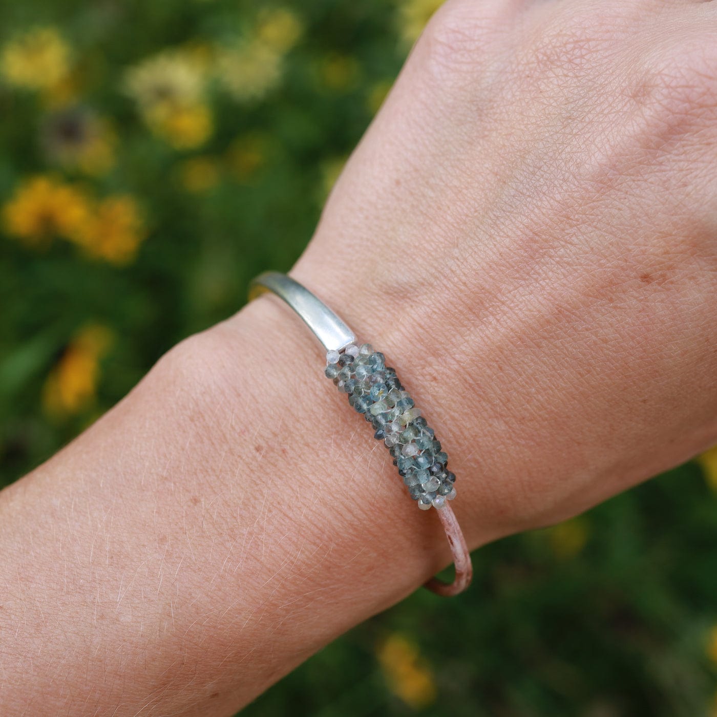 BRC-JM Hand Stitched Tiny Moss Aquamarine Bracelet