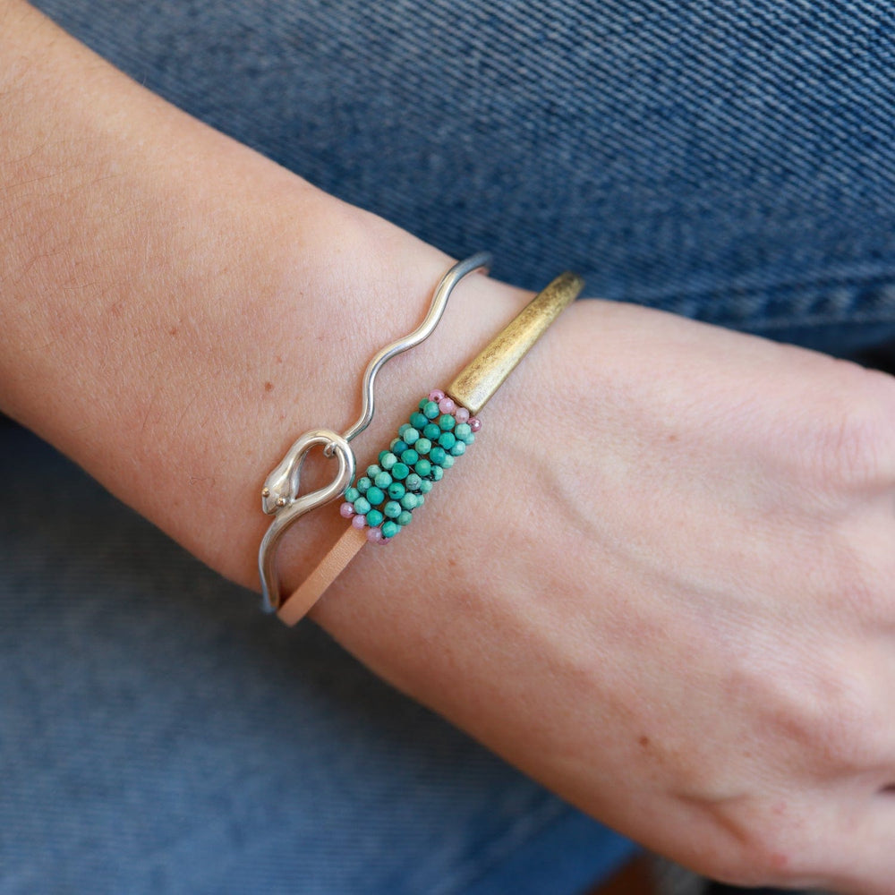 
                  
                    BRC-JM Hand Stitched Tiny Natural Turquoise Leather Cuff Bracelet
                  
                