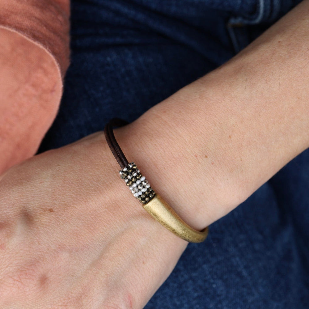 
                  
                    BRC-JM Hand Stitched Tiny Pyrite & Tiny Fresh Water Pearl 1/2 Cuff
                  
                