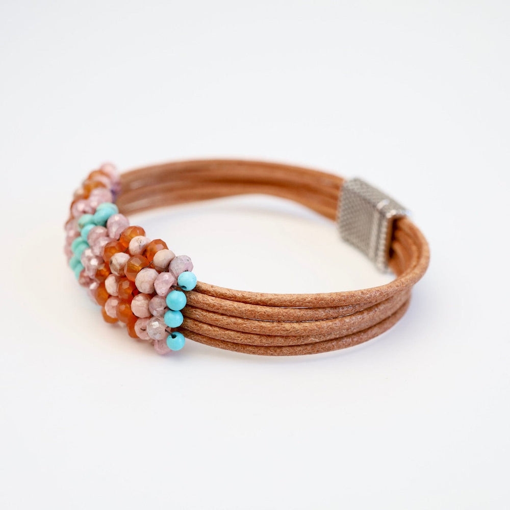 
                  
                    BRC-JM Hand Stitched Turquoise, Carnelian, Pink Grapolite Bracelet
                  
                